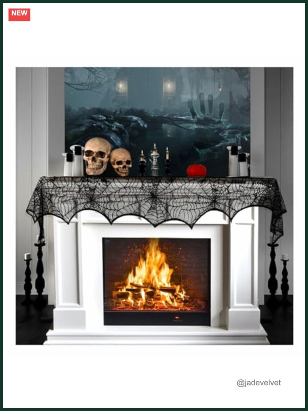 Halloween Spiderweb Fireplace Mantle Scarf 18x96